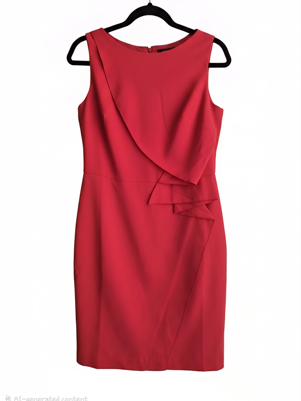 Ann Taylor Sleeveless Red Midi Sheath Dress with Draped Overlay